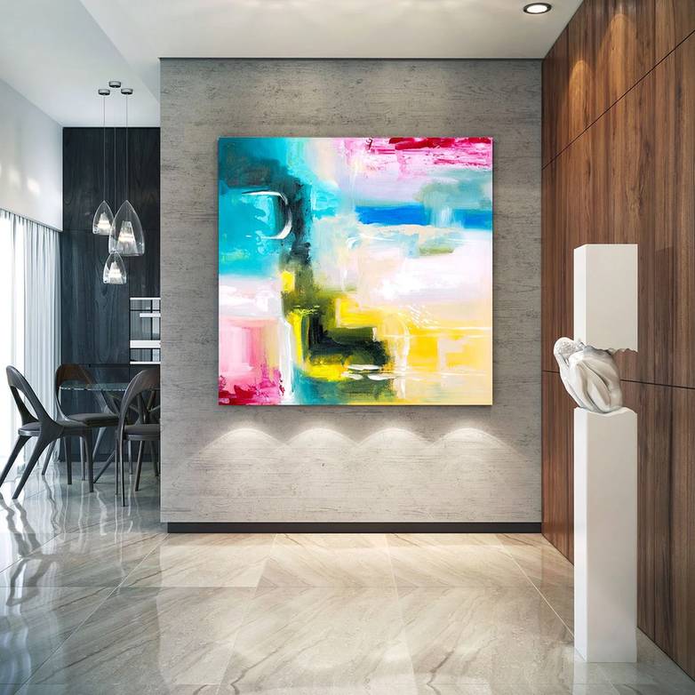 Entryway Handmade Hand-painted Living Contemporary Yellow Abstract N31R4
